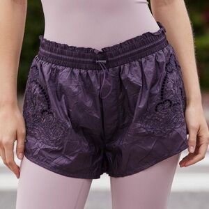 FP MOVEMENT Purple Ballet Warm-Up Cinch Waist Shorts Embroidered Cut Out…